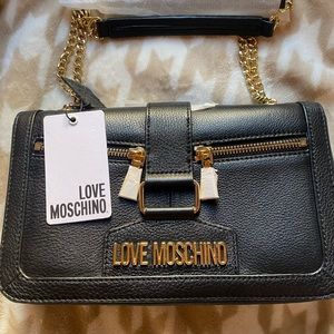 Love Moschino Couture Milano Borsa Nero Natural Grain Leather Handbag Purse Bag
